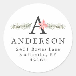 Rustikale Monogramm | Weihnachts-Rücksendeadresse Runder Aufkleber