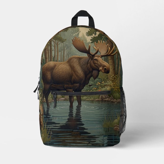 Rustikale Moose boho waldland wald see design Bedruckter Rucksack (Vorderseite)