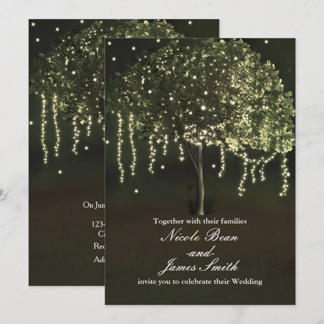 Rustikale Mossy Lighted Tree Wedding Einladungen (Vorne/Hinten)