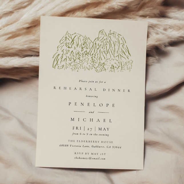 Rustikale Mountain National Park Probeessen Einladung (Rustic Mountain National Park Art Rehearsal Dinner Invitation)