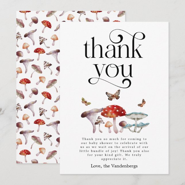 Rustikale Mushroom-Babydusche Dankeskarte (Vorne/Hinten)