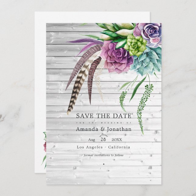Rustikale mystische Boho Sukkulente Pflanze Hochze Save The Date (Vorne/Hinten)