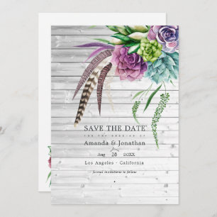 Rustikale mystische Boho Sukkulente Pflanze Hochze Save The Date