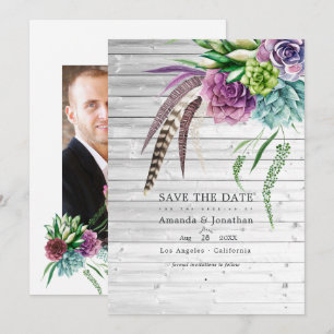 Rustikale mystische Boho-Sukkulenten-Hochzeit Save The Date