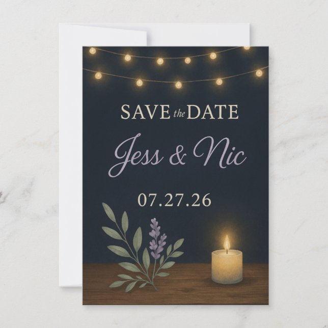 Rustikale Nacht-Glow-Hochzeitseinladungskarte – Fl (Vorderseite)