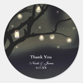 Rustikale Nachtbaum & Mason Jar Lights Gastgeschen Runder Aufkleber