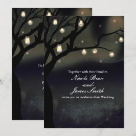 Rustikale Nachtbaum & Mason Jar Lights Hochzeit Einladung