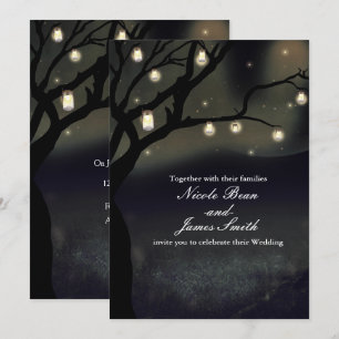 Rustikale Nachtbaum & Mason Jar Lights Hochzeit Einladung