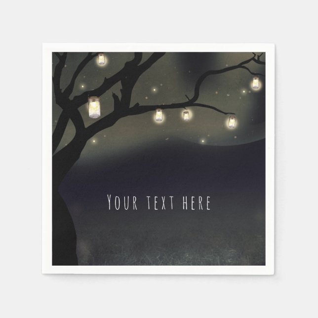 Rustikale Nachtbaum & Mason Jar Lights Hochzeit Serviette (Vorderseite)