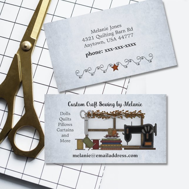 Rustikale Nähkunst auf hellblau Visitenkarte (Von Creator hochgeladen)