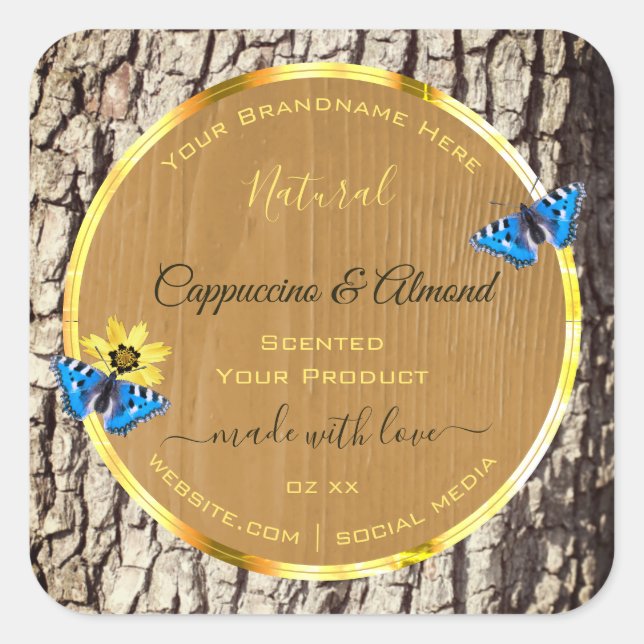 Rustikale Naturbaummarken für Bark Wood Grain Quadratischer Aufkleber (Vorderseite)