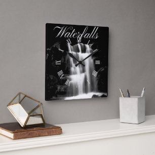 Rustikale Naturlandschaft Wasserfall Quadratische Wanduhr