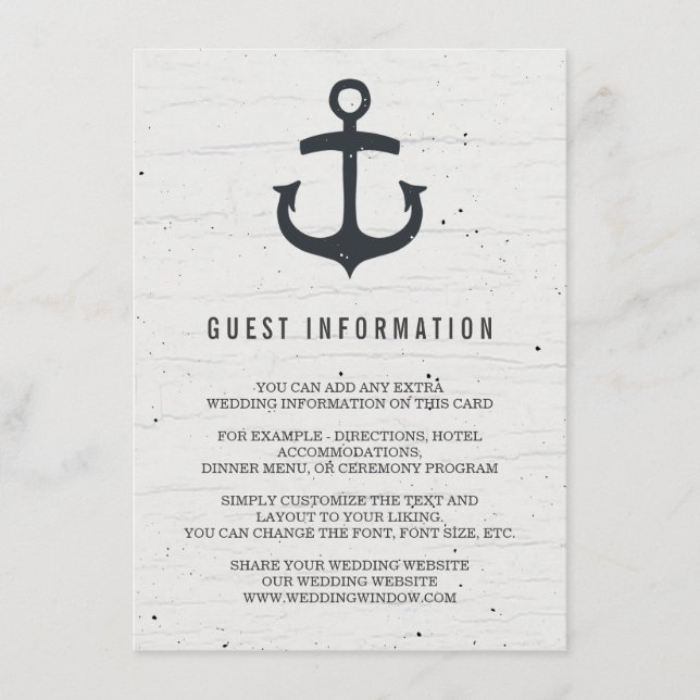 Rustikale Nautic Wedding Card Begleitkarte (Vorderseite)