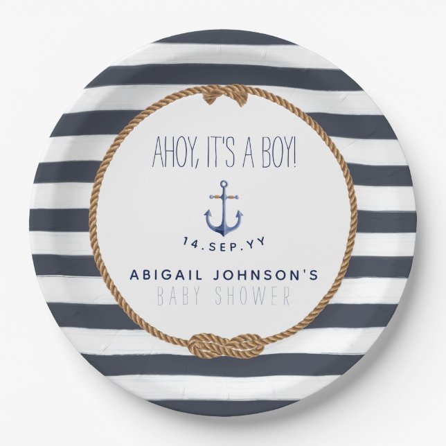Rustikale Nautical Ahoy Es ist ein Baby Shower Nav Pappteller (Vorderseite)