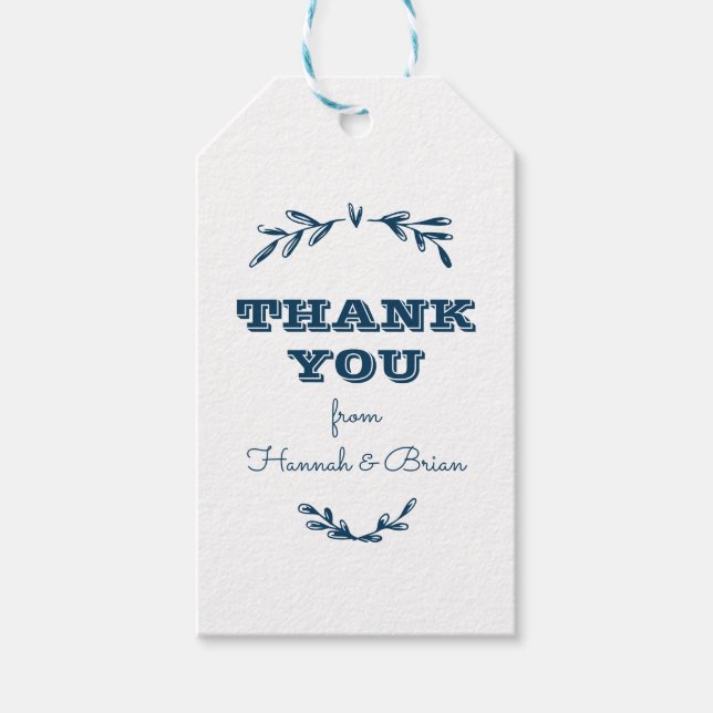 Rustikale Navy-Baby-Duschfavoriten Geschenkanhänger (Vorderseite)