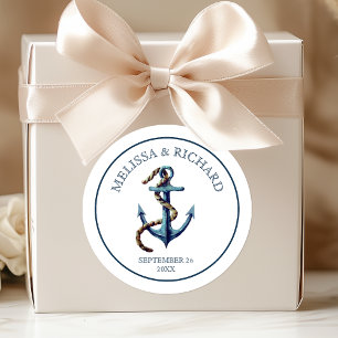 Rustikale Navy-Blau-Anker-Hochzeit Runder Aufkleber