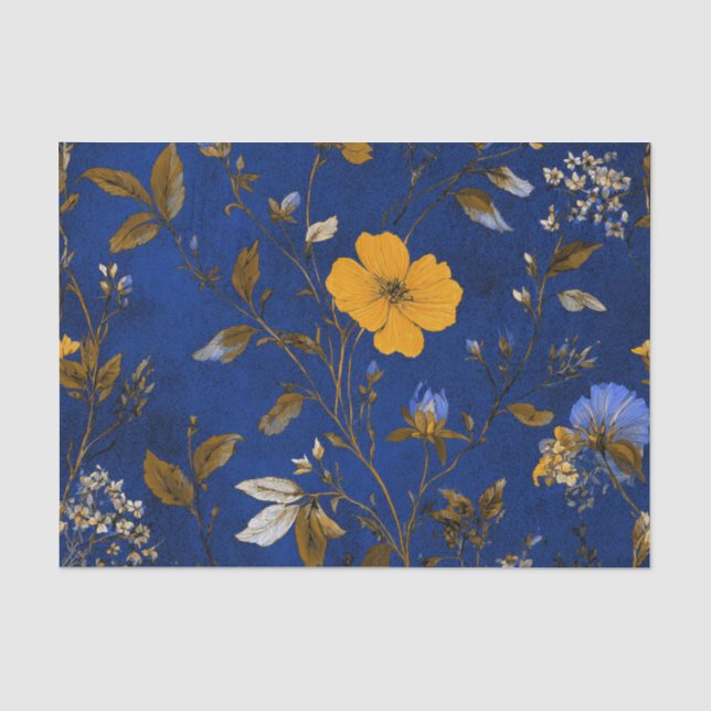 Rustikale Navy-Blau-Fette-Vintage-Boho-Blumen Seidenpapier (Vorderseite)