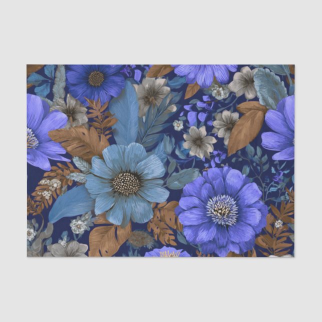 Rustikale Navy-Blau-Fette-Vintage-Boho-Blumen Seidenpapier (Vorderseite)