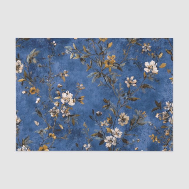 Rustikale Navy-Blau-Fette-Vintage-Boho-Blumen Seidenpapier (Vorderseite)
