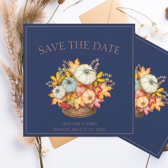 Rustikale Navy Blauer Herbst Pumpkins Hochzeit Save The Date (Von Creator hochgeladen)