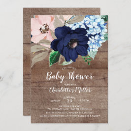 Rustikale Navy Blue & Blush Floral Baby Dusche Einladung