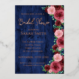 Rustikale Navy Blue Burgundy Brautparty Rose Gold Folieneinladung