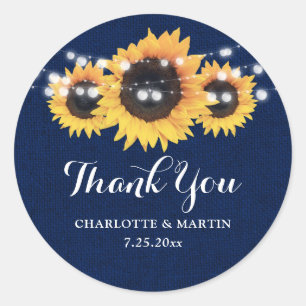 Rustikale Navy Blue Burlap Sonnenblume Gastgeschen Runder Aufkleber