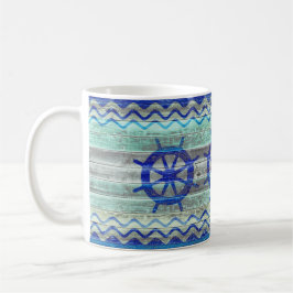 Rustikale Navy Blue Coastal Decor Ship Wheels Tasse