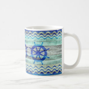Rustikale Navy Blue Coastal Decor Ship Wheels Tasse