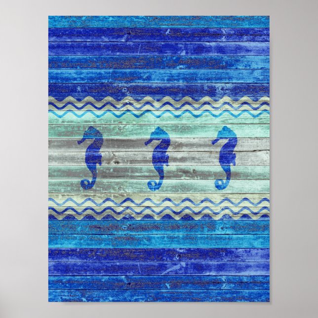 Rustikale Navy Blue Coastal Dekoration Seepferde (Vorne)