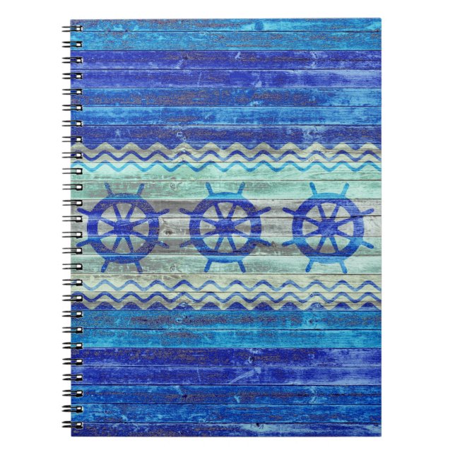 Rustikale Navy Blue Coastal Ship Wheels Notizblock (Vorderseite)