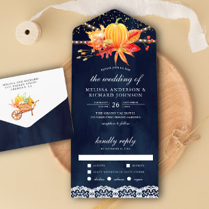 Rustikale Navy Blue Fall Maple Blätter Pumpkin Wed All In One Einladung