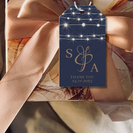 Rustikale Navy Blue & Gold String Lichter Geschenkanhänger