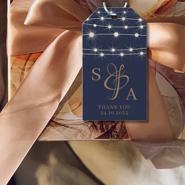 Rustikale Navy Blue & Gold String Lichter Geschenkanhänger (Von Creator hochgeladen)