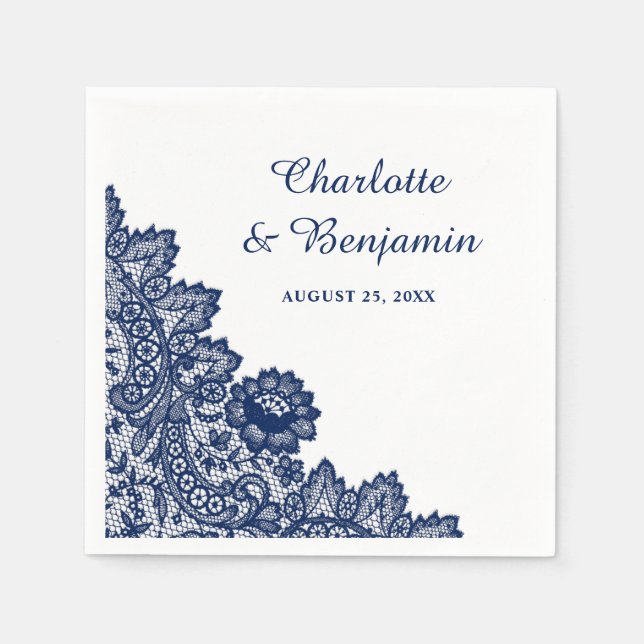 Rustikale Navy Blue Lace Wedding Napkins Serviette (Vorderseite)