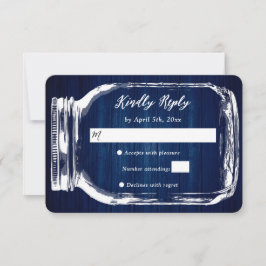 Rustikale Navy Blue Mason Jar Wedding RSVP Card