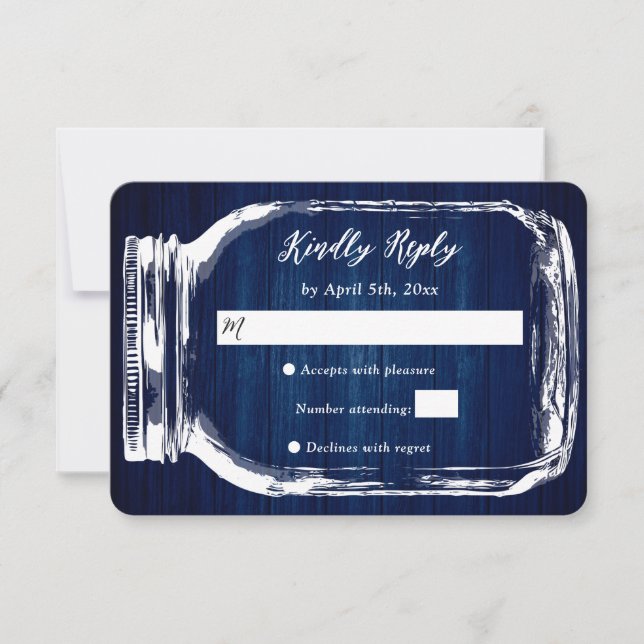 Rustikale Navy Blue Mason Jar Wedding RSVP Card (Vorderseite)