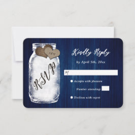Rustikale Navy Blue Mason Jar Wood Wedding RSVP Ca