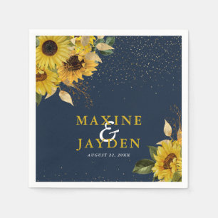 Rustikale Navy Blue Sunflower & Gold Confetti Wedd Serviette