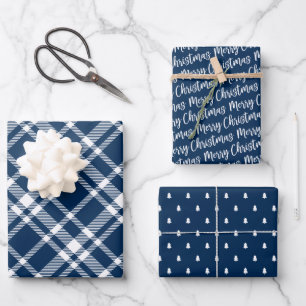 Rustikale Navy Blue Tartan Kariert Frohe Weihnacht Geschenkpapier Set
