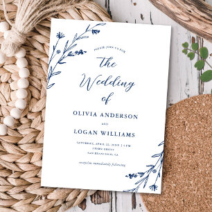 Rustikale Navy Blue Wildblume Boho Wedding Einladung