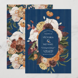 Rustikale Navy Blue Wood Herbst Blumenzeremonie Einladung