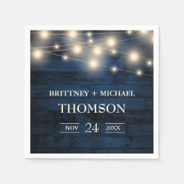 Rustikale Navy Blue Wood String Lights Serviette