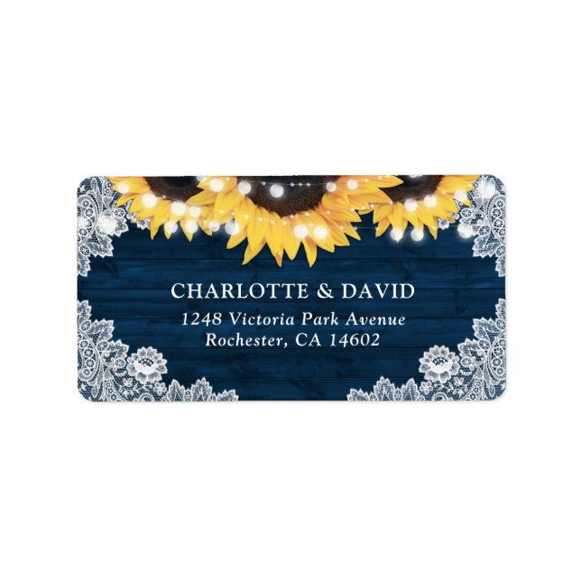 Rustikale Navy Blue Wood Sunflower Address Labels Adressaufkleber (Vorne)