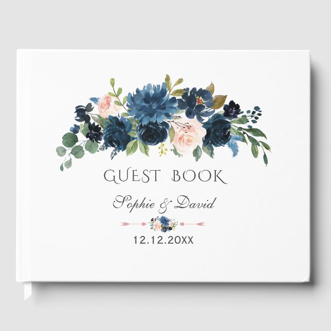 Rustikale Navy Blush Blume Blütenhochzeit Gästebuch (Vorderseite)