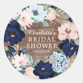 Rustikale Navy & Blush Blumen Hochzeitsdusche Gesc Runder Aufkleber