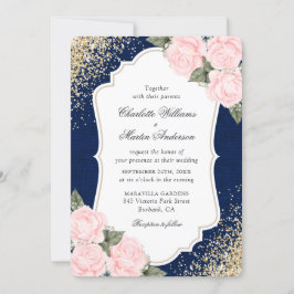 Rustikale Navy Blush Rose Burlap Wedding Einladung