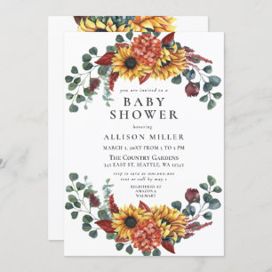 Rustikale Navy Burgundy Sunflowers Kinderdusche Einladung