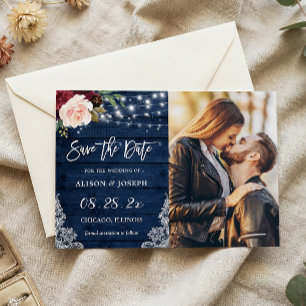 Rustikale Navy Floral Save the Date Magnetkarte