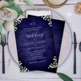 Rustikale Navy Holz Baby's Breath Blumenhochzeit Einladung